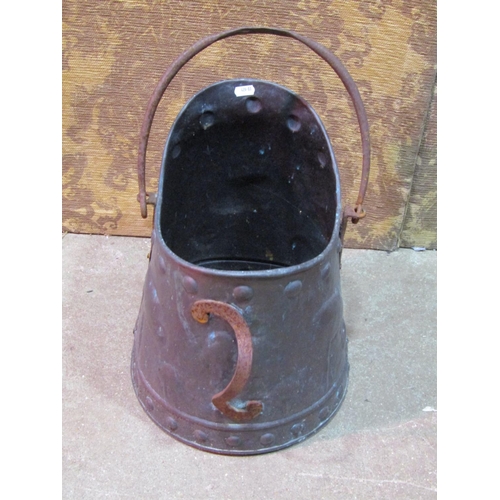 2185 - An arts and crafts copper coal helmet with loose steel loop handle (af) together with a good quality... 