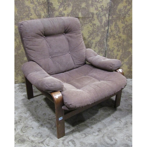 2189 - A vintage rosewood frame occasional chair with original corduroy buttoned finish, 76cm wide