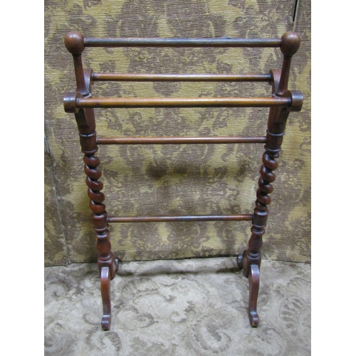 2195 - Victorian mahogany towel rail with spiral twist detail, Edwardian piano stool with circular rise and... 