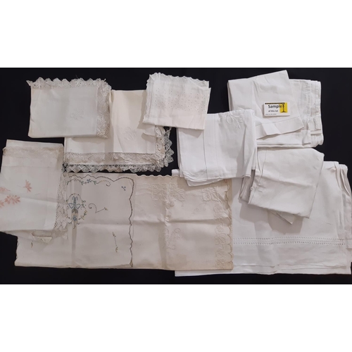 423 - Large quantity of vintage white cotton bed linen including bolster covers, pyjama cases and single/d... 