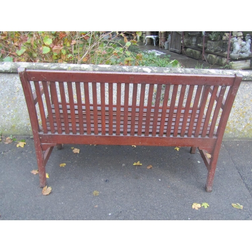 2022 - Contemporary stained hardwood two seat garden bench with slatted seat and back, 122cm wide
