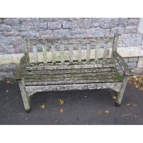 2024 - Weathered Lister two seat teak bench with slatted seat and back, 128cm wide