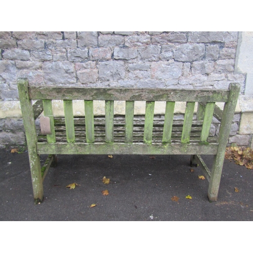 2024 - Weathered Lister two seat teak bench with slatted seat and back, 128cm wide