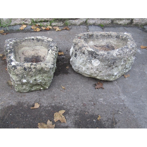 2082 - Two small rough hewn natural stone troughs, the largest 40cm wide x 30cm deep x 20cm high, the other... 