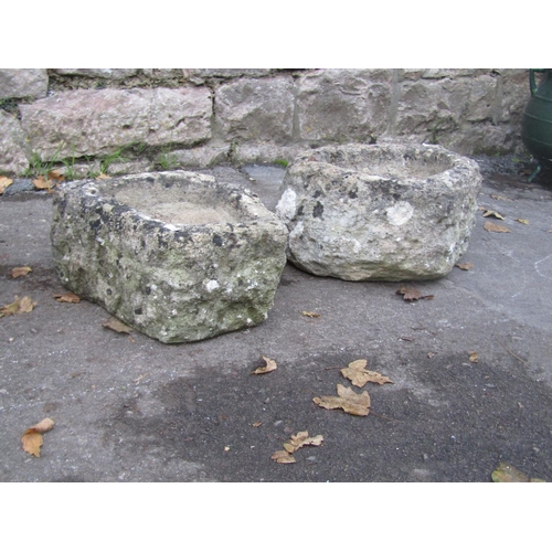 2082 - Two small rough hewn natural stone troughs, the largest 40cm wide x 30cm deep x 20cm high, the other... 