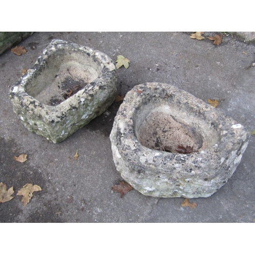 2082 - Two small rough hewn natural stone troughs, the largest 40cm wide x 30cm deep x 20cm high, the other... 