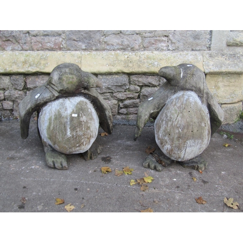 2084 - Pair of weathered wooden chainsaw art novelty garden ornaments in the form of penguins (af) 54cm hig... 