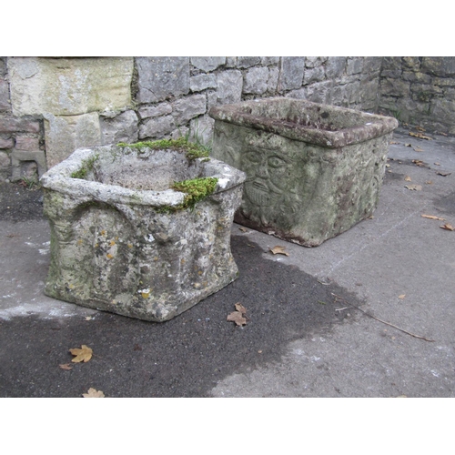 2095 - Two  weathered cast composition stone old English style planters, one an unusual pentagon shaped exa... 