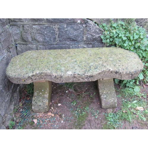 2065 - A good weathered imitation stone crescent shaped bench, 113cm wide x 38cm deep x 46cm high