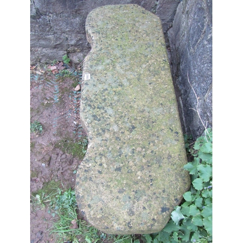 2065 - A good weathered imitation stone crescent shaped bench, 113cm wide x 38cm deep x 46cm high