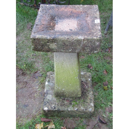 2070 - Weathered imitation stone bird bath, the top 32cm square x 64cm high