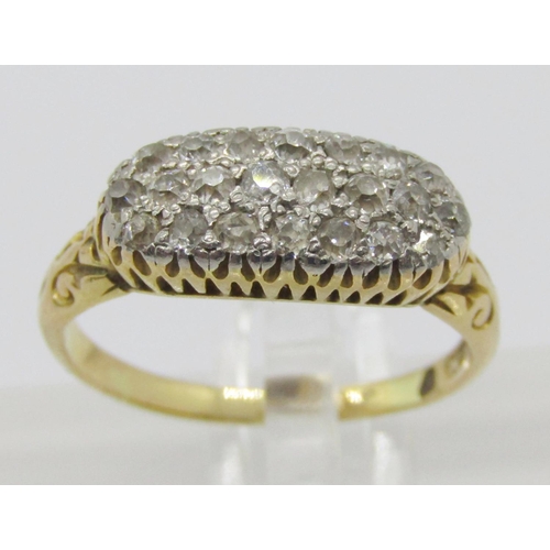 1356 - Antique 18ct pave set old-cut diamond ring, size H/I, 3.8g