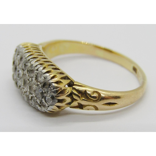 1356 - Antique 18ct pave set old-cut diamond ring, size H/I, 3.8g