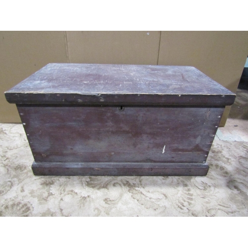 2181 - Old stained pine box with hinged lid and drop side carrying handles, 88cm long x 48cm wide x 46cm hi... 