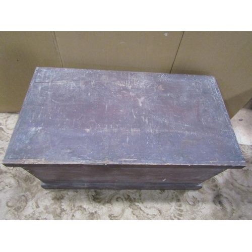 2181 - Old stained pine box with hinged lid and drop side carrying handles, 88cm long x 48cm wide x 46cm hi... 