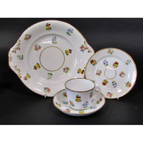 1041 - 19th century floral tea set with hand painted decoration showing roses, pansies, forget-me-nots, etc... 