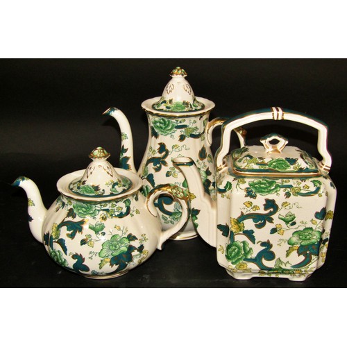 1081 - Box of ceramics to include Masons Chartreuse pattern, coffee pot, kettle and teapot, studioware, etc