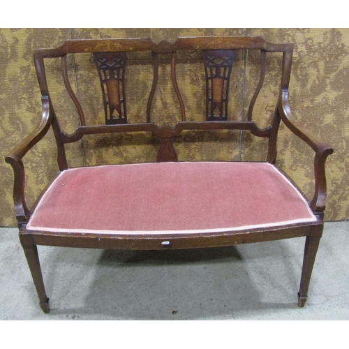 2197 - Inlaid Edwardian mahogany parlour sofa with pierced splats, small reproduction ladies writing bureau... 