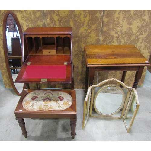 2197 - Inlaid Edwardian mahogany parlour sofa with pierced splats, small reproduction ladies writing bureau... 