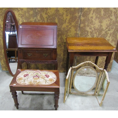 2197 - Inlaid Edwardian mahogany parlour sofa with pierced splats, small reproduction ladies writing bureau... 