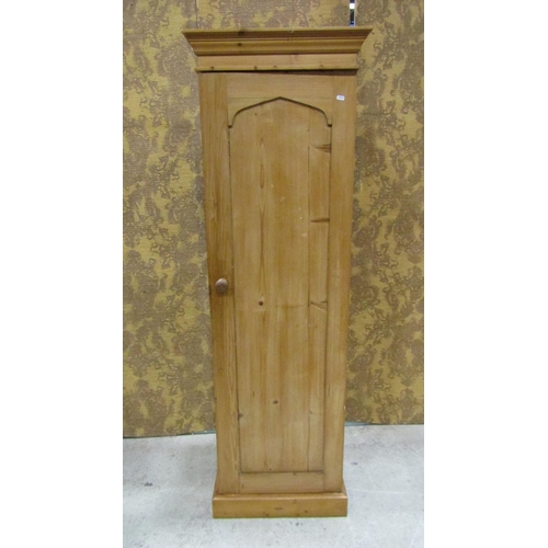 2202 - 19th century stripped and waxed pine sentry box cupboard with arched rectangular panelled door enclo... 