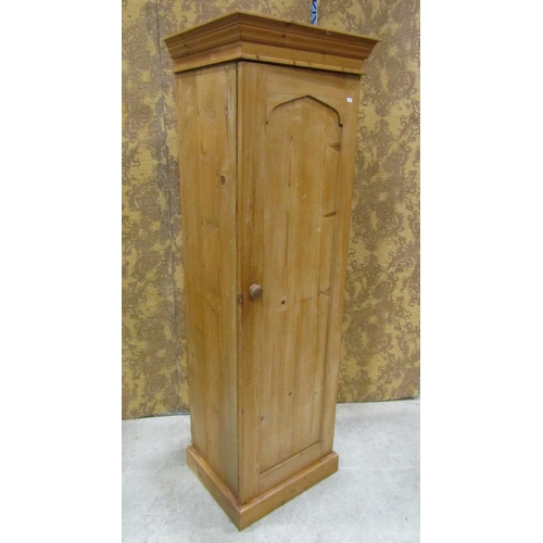 2202 - 19th century stripped and waxed pine sentry box cupboard with arched rectangular panelled door enclo... 