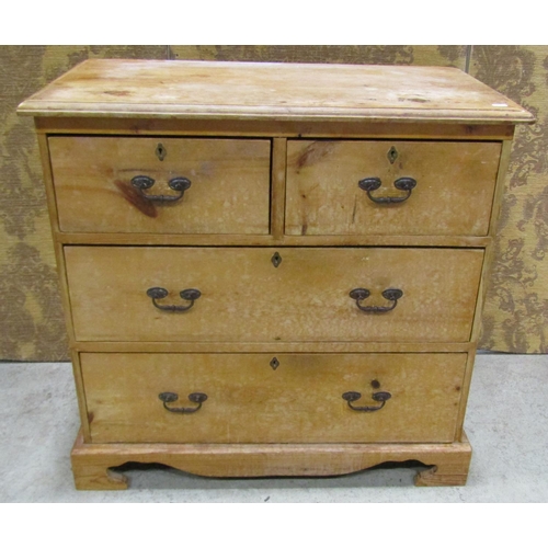 2216 - Small Edwardian stripped pine bedroom chest with two long and two short drawers, with bracket feet, ... 