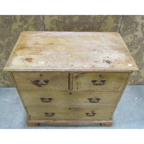 2216 - Small Edwardian stripped pine bedroom chest with two long and two short drawers, with bracket feet, ... 