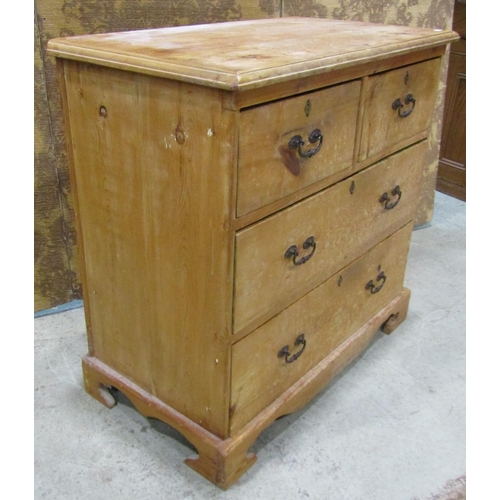 2216 - Small Edwardian stripped pine bedroom chest with two long and two short drawers, with bracket feet, ... 