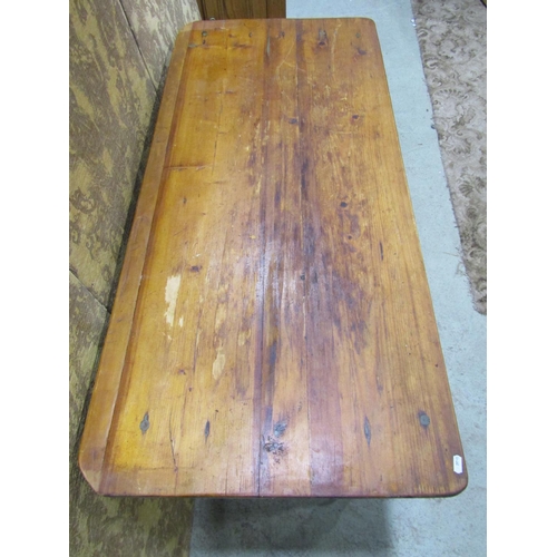 2217 - Victorian stained pine kitchen work or side table, the rectangular top with rounded corners over thr... 