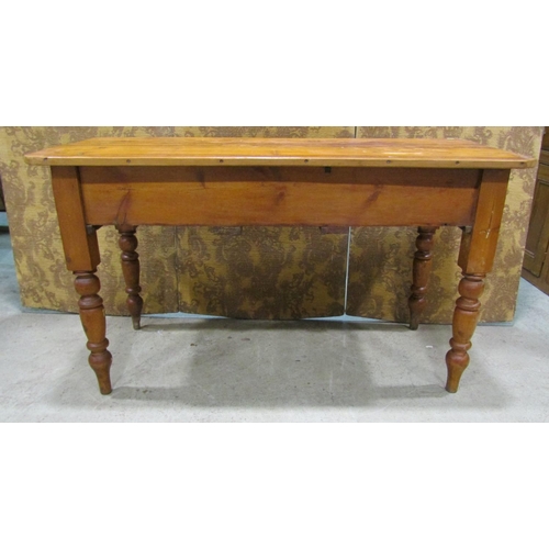 2217 - Victorian stained pine kitchen work or side table, the rectangular top with rounded corners over thr... 