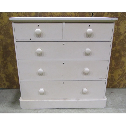 2227 - Victorian pine chest of three long and two short drawers set on a moulded plinth with later painted ... 