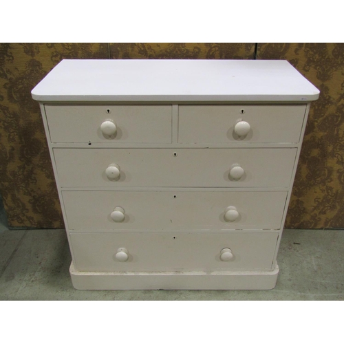 2227 - Victorian pine chest of three long and two short drawers set on a moulded plinth with later painted ... 