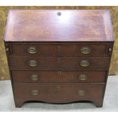 2239 - Georgian oak bureau the fall flap enclosing a partially fitted interior with mahogany fronted drawer... 