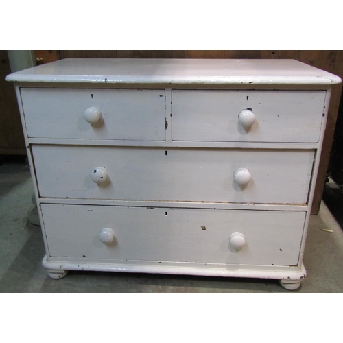 2240 - Victorian painted chest of two long and two short drawers raised on turned bun feet, 106cm wide x 55... 