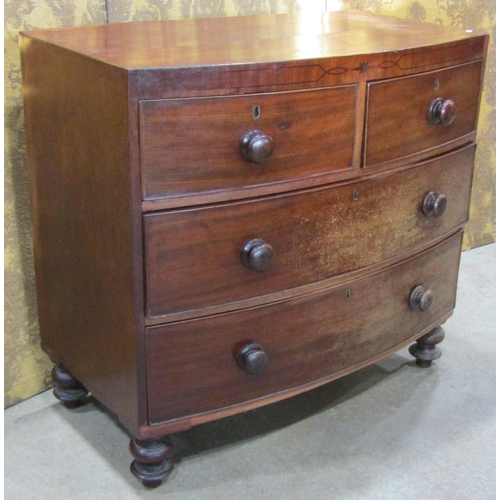 2245 - 19th century small mahogany bow front caddy top bedroom chest of two long and two short drawers with... 