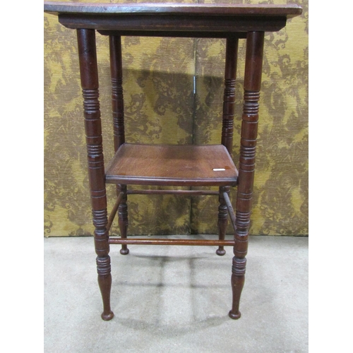 2249 - Late Victorian mahogany two tier square cut occasional table in the manner of E W Godwin, raised on ... 