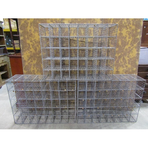 2134 - 3 vintage heavy gauge galvanised steel and wirework numbered shoe/storage racks, 102cm x 77cm x 30cm