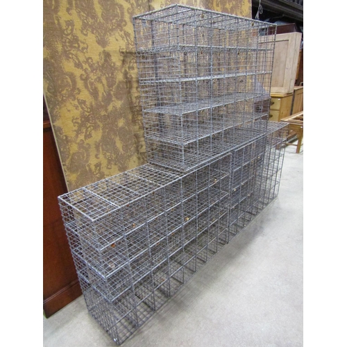 2134 - 3 vintage heavy gauge galvanised steel and wirework numbered shoe/storage racks, 102cm x 77cm x 30cm