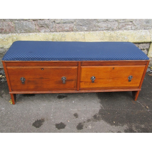 2156 - A large Low rectangular oak stool with upholstered seat over two drawers, 123cm long x 41cm wide x 5... 