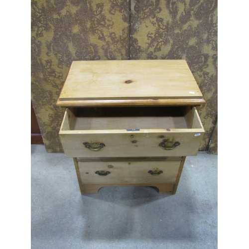 2231 - Small stripped pine chest of three drawers on bracket supports, 72cm wide x 42cm deep x 85cm high