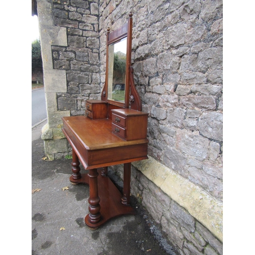 2232 - Victorian mahogany Duchess dressing table with raised swing mirror flanked by trinket drawers on tur... 