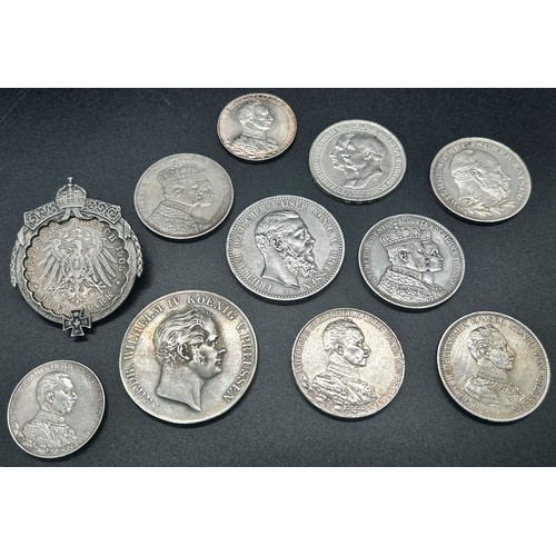 1813 - Imperial German / Prussian silver coinage to include a mounted example (11)