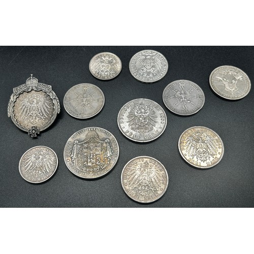 1813 - Imperial German / Prussian silver coinage to include a mounted example (11)