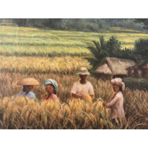17 - Ida Bagus Swela (Balinese, 20th Century) - Women working in the field, oil on canvas board, 36 x 39 ... 