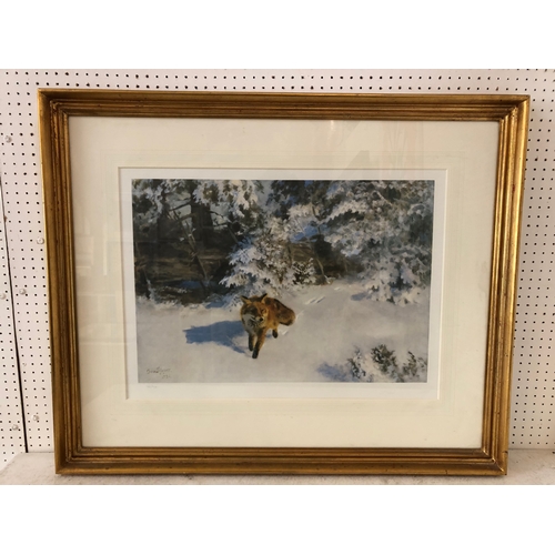 21 - Bruno Liljefors (Swedish, 1860-1939) - 'Winter Fox' (1936), limited edition print, numbered 928/950 ... 