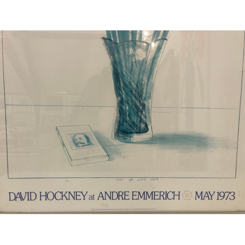 34 - Vintage David Hockney exhibition poster at Andre Emmerich, May 1973, with photo offset print of orig... 