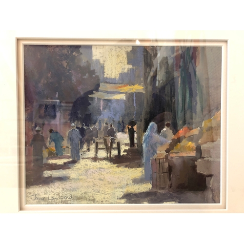 5 - Jane Lampard (contemporary local artist) - 'Old Souk, Luxor, Egypt', pastel and watercolour on paper... 
