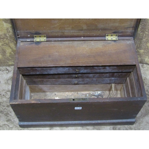 2135 - Small 19th century oak chest the hinged lid with three removeable drawers to interior and contents/t... 