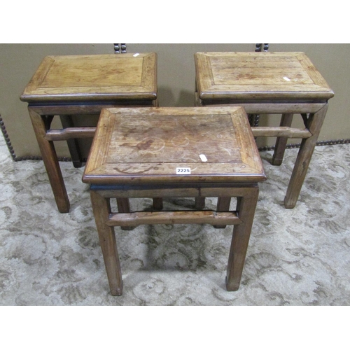 2226 - Three Chinese hardwood occasional tables of rectangular form with moulded outline and supports, unit... 